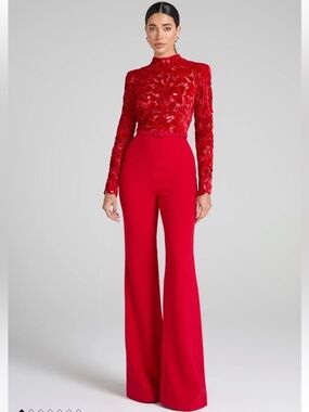 Nadine Merabi Eleanor Red Jumpsuit Long Sleeve Velvet  2 and 14 available